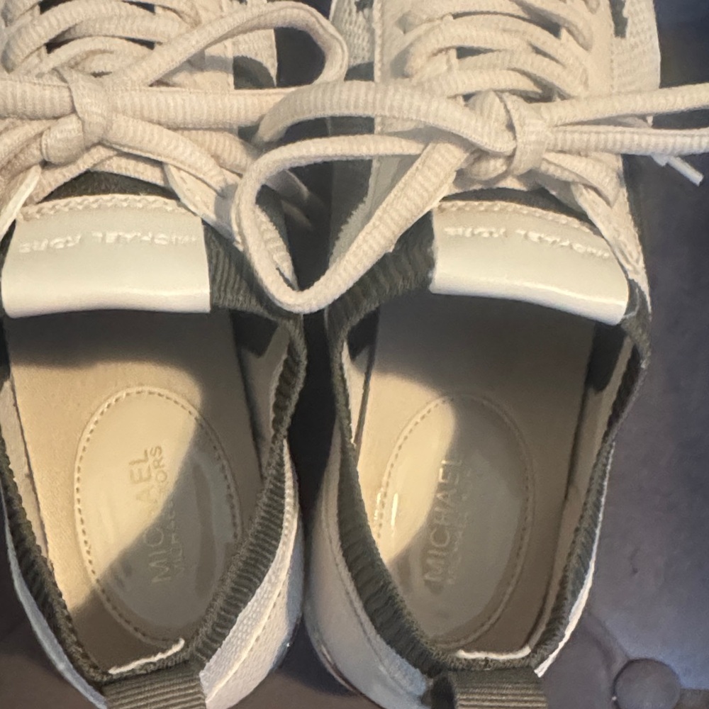 Michael Kors Beige and Olive Knit Lace-Up Sneakers - Picture 5 of 9